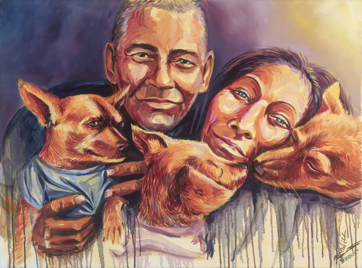 Homeless couple Will and Veronica, painted by Brian Peterson, founder of Faces of Santa Ana. (Courtesy Brian Peterson)