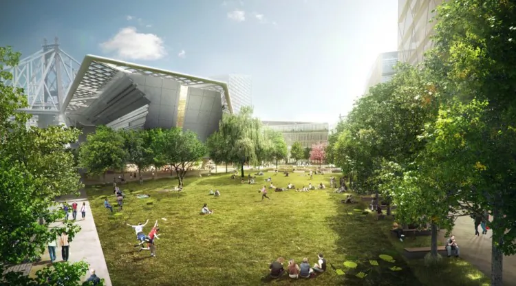 This undated photos shows one of several new renderings released by Cornell University depicting the future tech campus on Roosevelt Island. (Courtesy of Cornell NYC Tech)