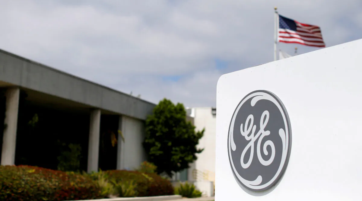 The logo of General Electric is shown at their subsidiary company GE Aviation in Santa Ana, Calif., on April 13, 2016. (Mike Blake/File Photo/Reuters)