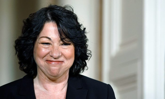 Judge Sonia Sotomayor as she is named by then-President Barack Obama to be nominated to the Supreme Court, in the White House in Washington on May 26, 2009. (Chip Somodevilla/Getty Images)