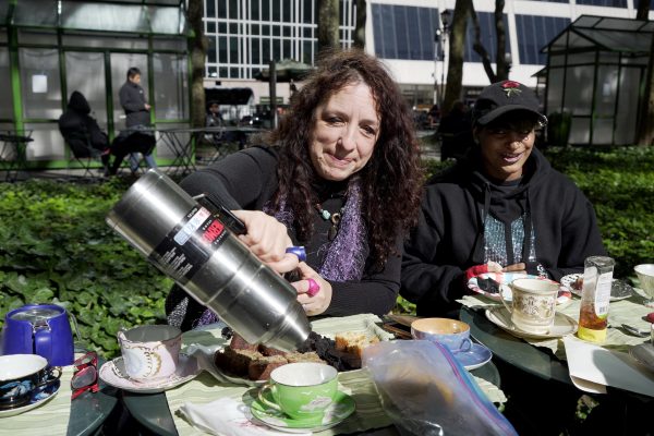 Liz Gannon-Graydon pouring a cup of tea