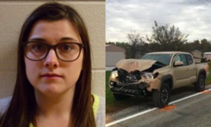(R) Alyssa Shepherd. (L) Shepherd's vehicle. A pickup truck she had been driving hit and killed three children who were on their way to school on Oct. 30, 2018. (Indiana State Police)