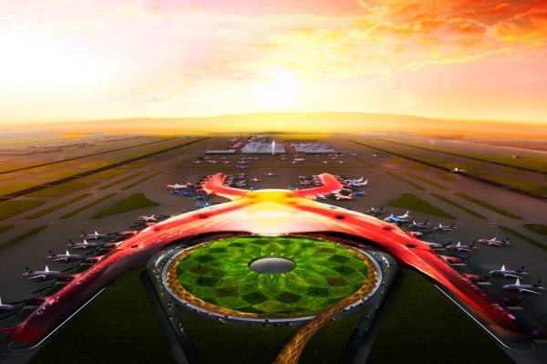 An artist's rendering of the airport as it would have been built in Texcoco.