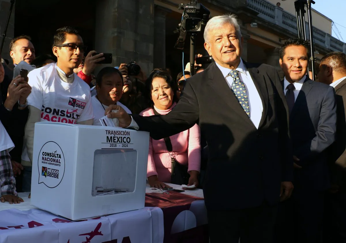 Mexico's President-elect Andres Manuel Lopez Obrador votes in a referendum on whether to continue construction on a new airport on Oct. 25, 2018. (Courtesy of the Andres Manuel Lopez Obrador transition team)