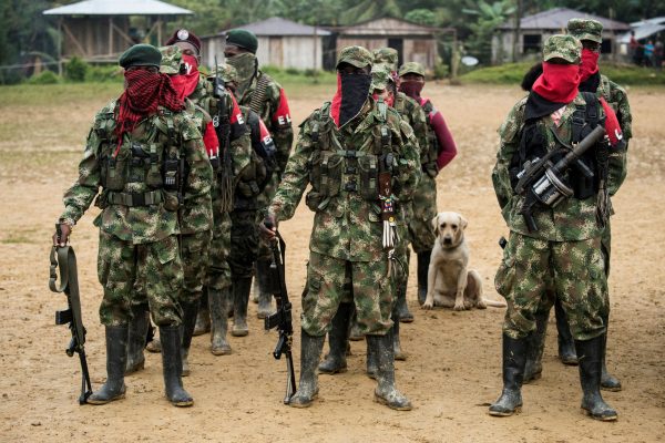Members of the National Liberation Army (ELN) guerrilla receive instructions.