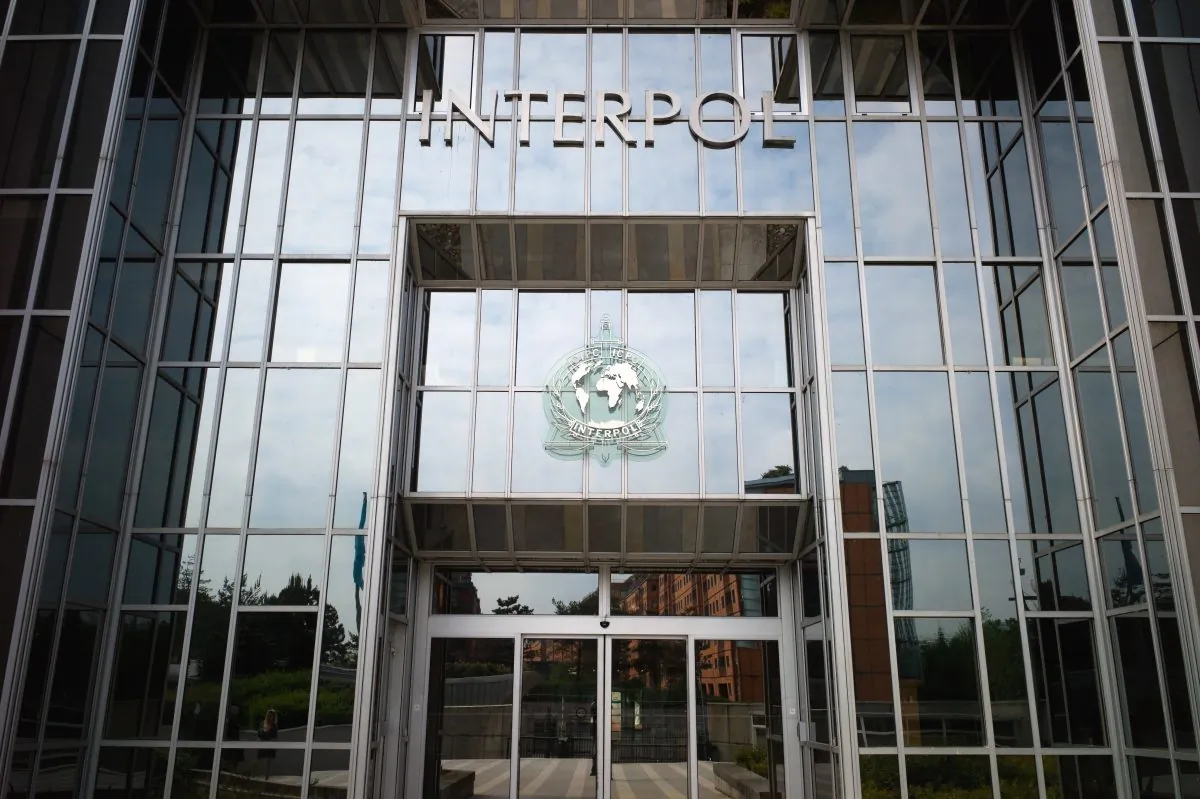 The entrance of the world's largest international police organization Interpol headquarters in Lyon, eastern France, on May 6, 2010. (Jean-Philippe Ksiazek/AFP/Getty Images)