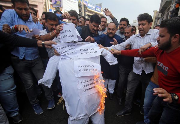 Demonstrators burn depicting terrorism