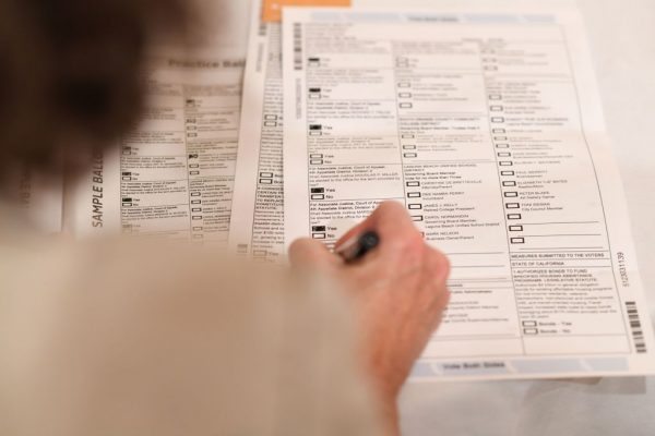 California voter completes ballot.