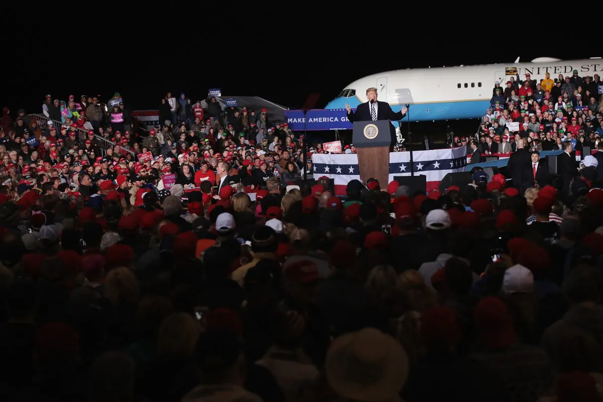 COLUMBIA, MO - NOVEMBER 01: President Donald Trump speaks at a rally in support of U. S. Senate candidate Josh Hawley on November 1, 2018 in Columbia, Missouri. Hawley is in a tight race with incumbent Democrat Senator Claire McCaskill. (Photo by Scott Olson/Getty Images)