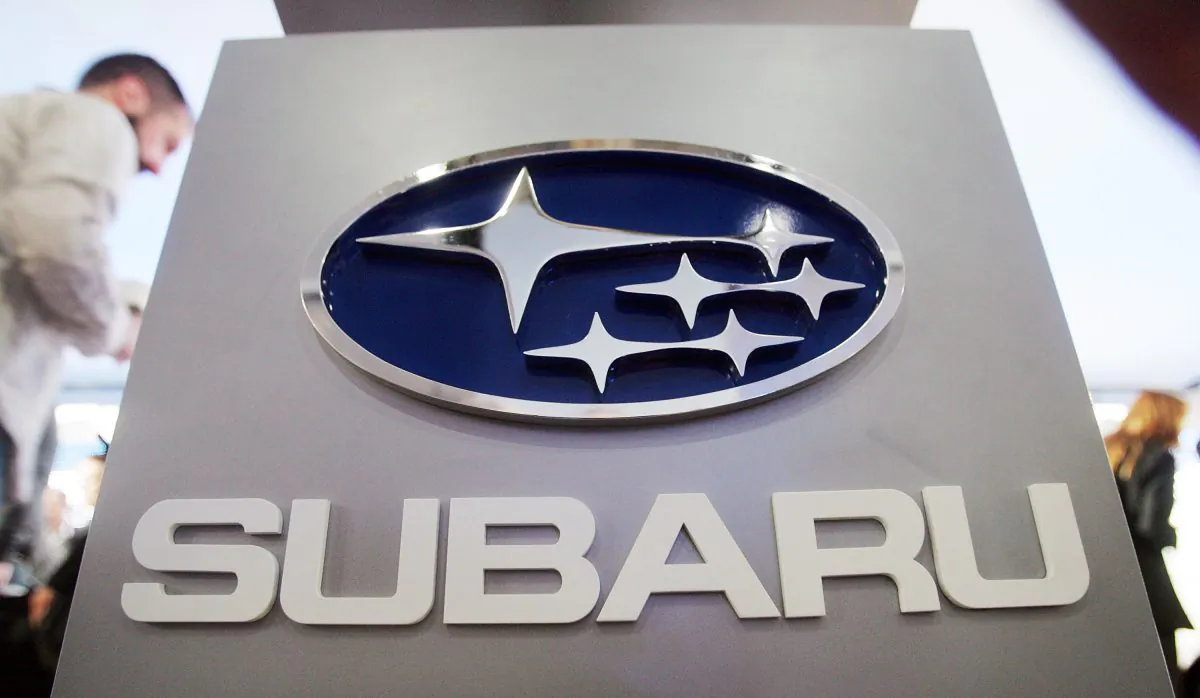 A Subaru logo is displayed at the New York International Auto Show on April 5, 2007. (Mario Tama/Getty Images)