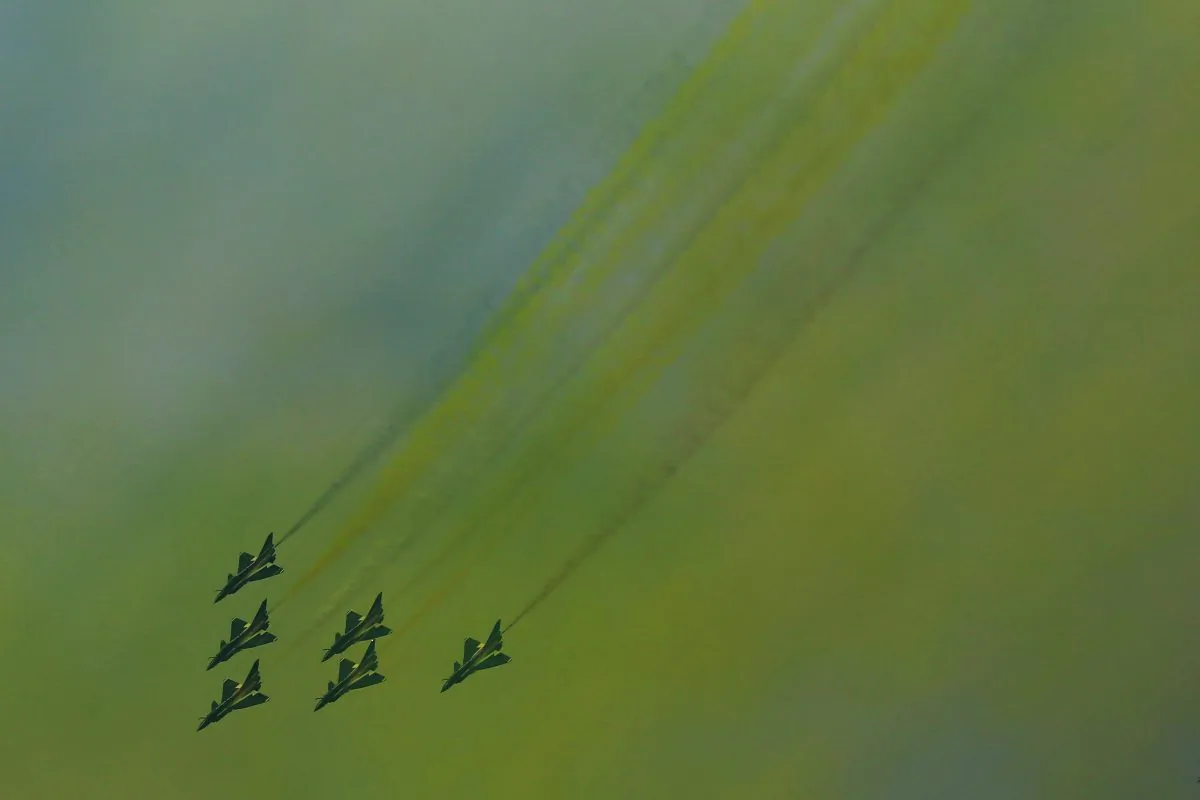 Chinese People's Liberation Army Air Force (PLAAF)'s Bayi Aerobatic Team attends a test flight ahead of the China International Aviation and Aerospace Exhibition, or Zhuhai Airshow in Zhuhai, Guangdong Province, China on Nov. 3, 2018. (Reuters)
