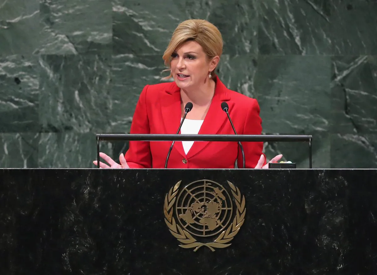 President of Croatia Kolinda Grabar-Kitarovic addresses the United Nations General Assembly on Sept. 26, 2018 in New York City. (John Moore/Getty Images)