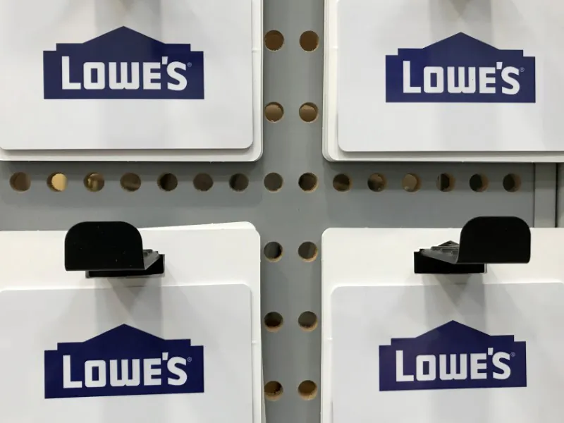 Gift cards are shown for sale inside a Lowe's retail store in Carlsbad, California, on May 24, 2017. (Mike Blake/Reuters)
