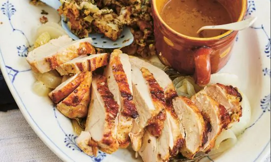 Roast Turkey Breast and Onions with Mustard and Sage