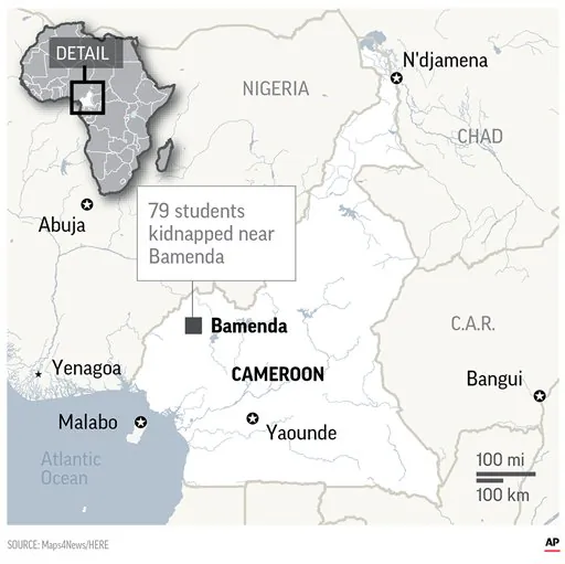 Armed separatists kidnapped at least 79 students and three staff members from a Presbyterian school in a troubled English-speaking region of Cameroon, the governor said on Nov. 5. (AP)