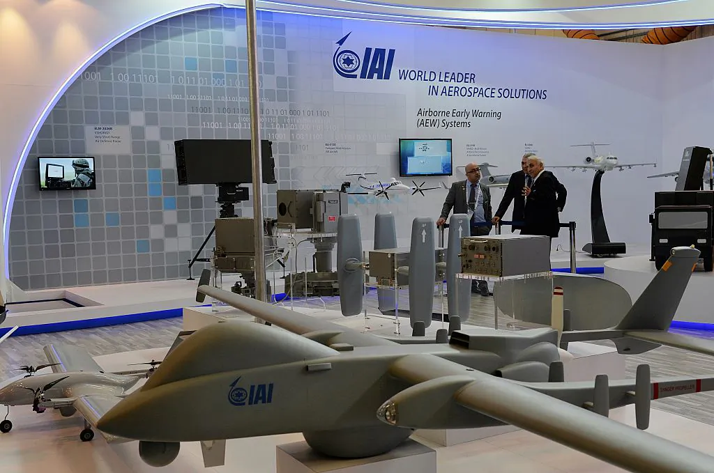 Drones from the Israel Aerospace Industries (IAI) are displayed during the Aero India 2015 air show at Yelahanka Airforce Station in Bangalore on Feb. 20, 2015. (Manjunath Kiran/AFP/Getty Images)