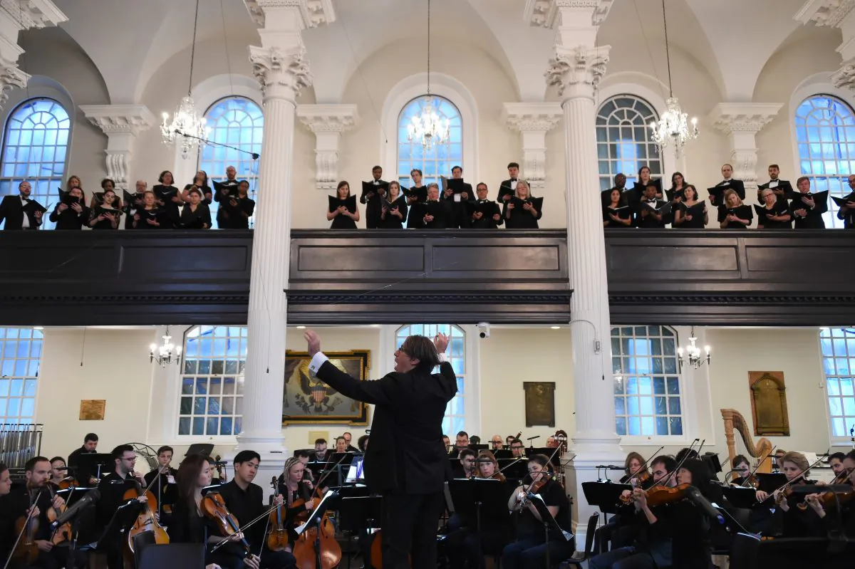 Julian Wachner conducts the Choir of Trinity Wall Street for an Evening Concert Series performance. (Courtesy of Trinity Church Wall Street)