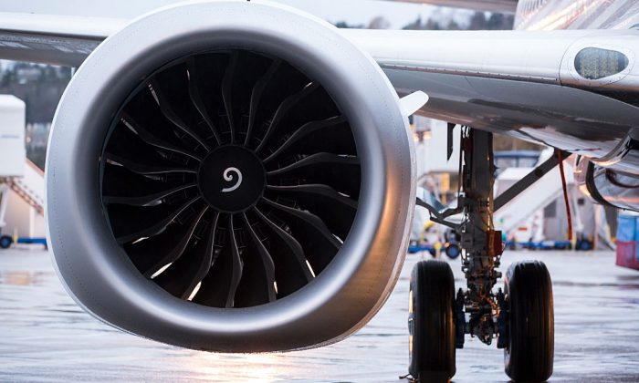 A LEAP engine is pictured on the first Boeing 737 MAX  airliner is pictured at the company's manufacturing plant in Renton, Washington on Dec. 8, 2015. The plane is the newest, most fuel efficient version of Boeing's best-selling plane. (Stephen Brashear/Getty Images)