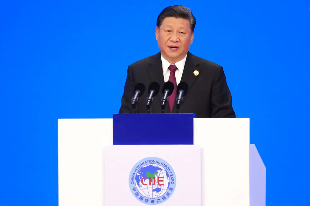 Chinese leader Xi Jinping speaks at the opening ceremony of the first China International Import Expo (CIIE) in Shanghai on Nov. 5, 2018. (Aly Song/AFP/Getty Images)