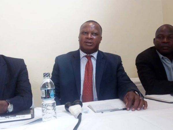 George Mnesa from the Mafunde political party speaks at a press conference.