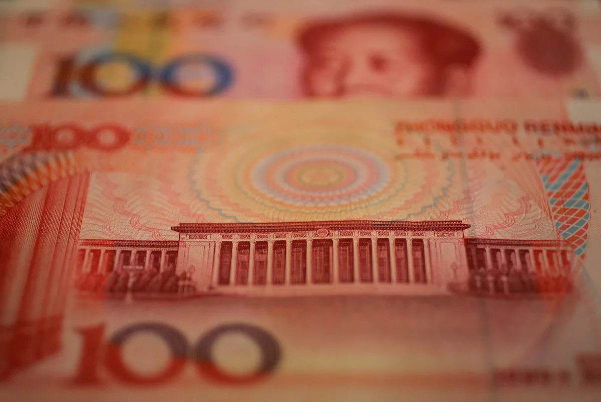China's center of government, the Great Hall of the People, seen here in a closeup on the country's largest monetary note, a one hundred yuan (or renminbi) on May 16, 2005. (Frederic J. Brown/AFP/Getty Images)
