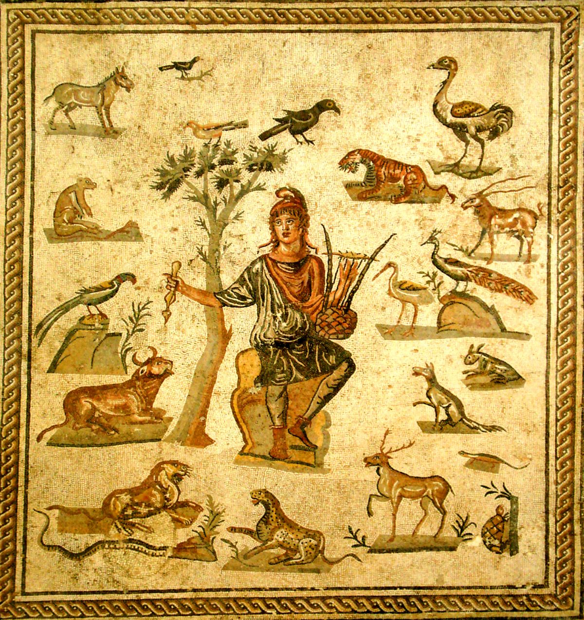 Ancient Roman floor mosaic of Orpheus