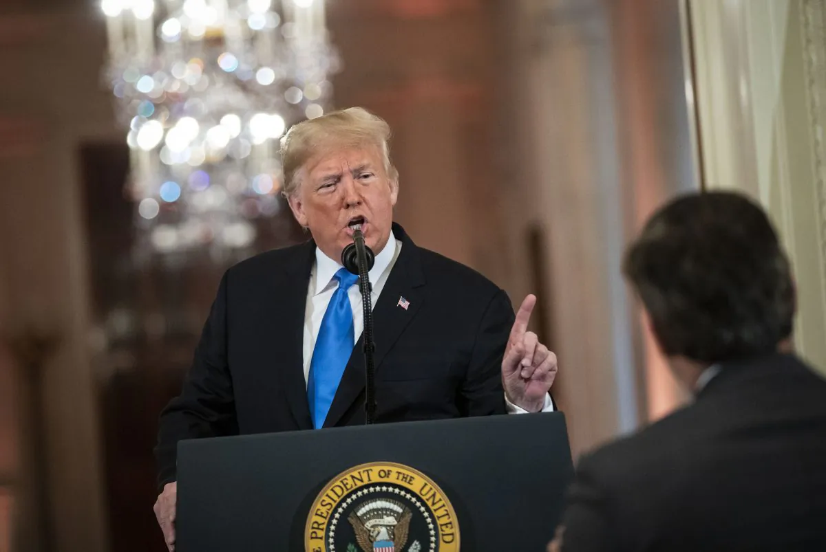 President Donald Trump gets into an exchange with CNN reporter Jim Acosta during a news conference a day after the midterm elections on Nov. 7, 2018, in the East Room of the White House in Washington, DC. Republicans kept the Senate majority but lost control of the House to the Democrats. (Al Drago/Pool/Getty Images)
