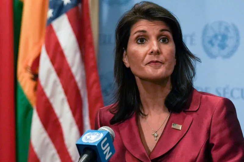 Former U.S. ambassador to the United Nations Nikki Haley speaks during a news conference at U.N. headquarters in New York on Sept. 20, 2018. (Jeenah Moon/Reuters)