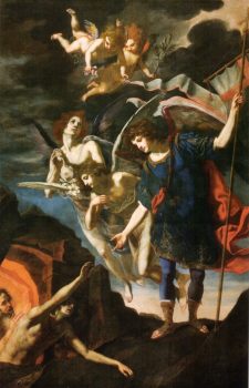 Archangel Michael reaching to save souls in purgatory