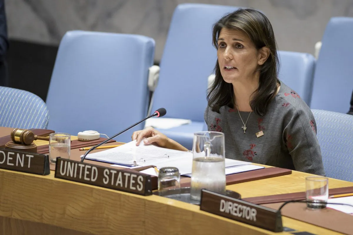 Nikki Haley, United States ambassador to the UN during a Security Council meeting on Sept. 6, 2018, at the U.N. headquarters in New York City. (UN Photo/Manuel Elias)