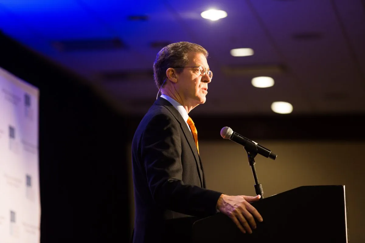 Sam Brownback speaks at the commemoration of the 20th anniversary of the International Religious Freedom Act hosted by the Religious Freedom Institute in Washington on Nov. 9, 2018. (Margaret Wroblewski/RFI)