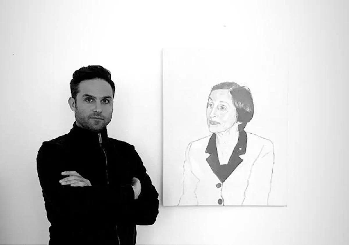 Tyler Loftis with a first draft of a Françoise Gilot portrait. (Courtesy of Tyler Loftis)