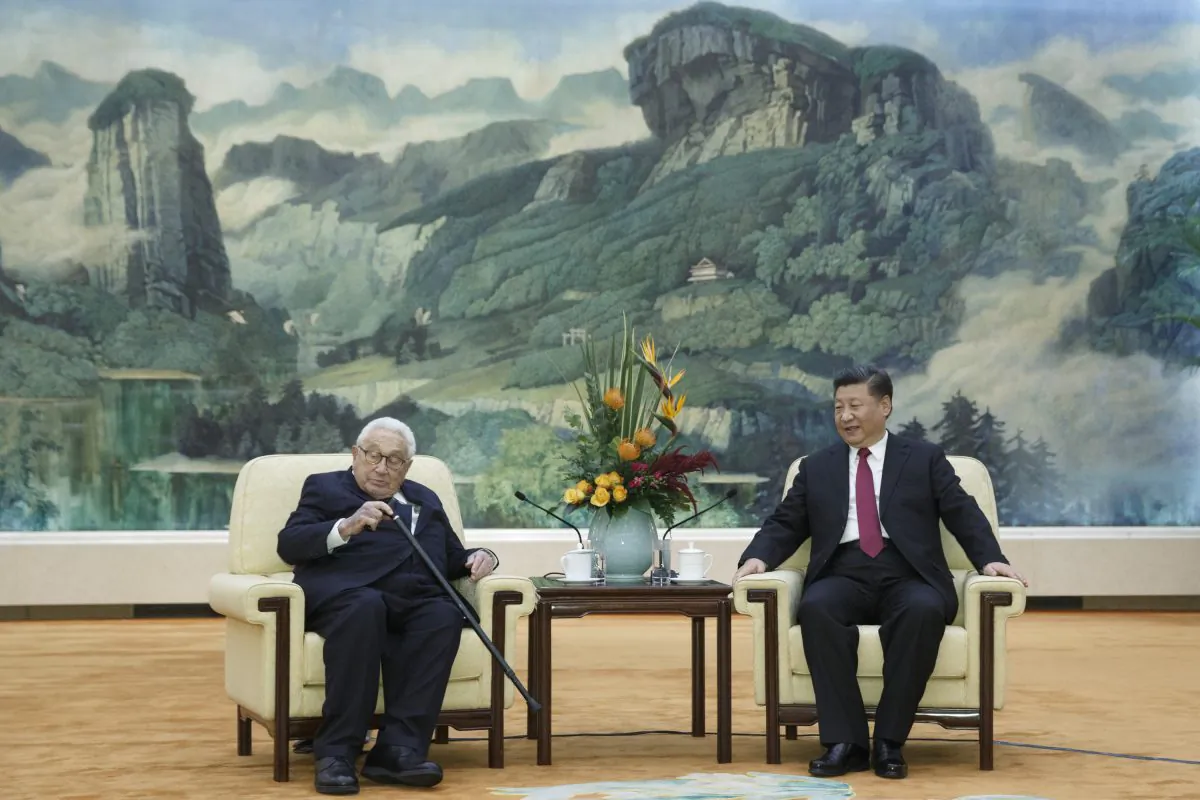 Chinese leader Xi Jinping meets former Secretary of State Henry Kissinger at the Great Hall of the People in Beijing on July 20, 2023. (Thomas Peter/Getty Images)