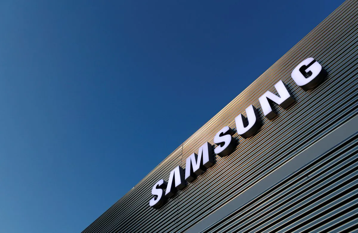 The logo of Samsung is seen on a building during the Mobile World Congress in Barcelona, Spain on Feb. 25, 2018. (Yves Herman/Reuters)