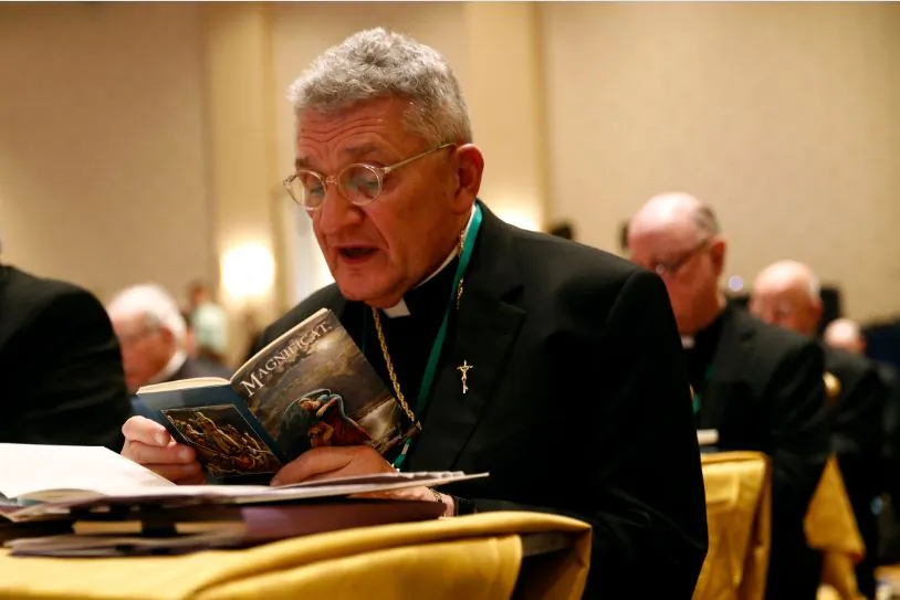 Bishop David Zubik, of Pittsburgh, participates in a morning prayer during the USCCB's annual fall meeting in Baltimore on Nov. 13, 2018,. (AP Photo/Patrick Semansky)