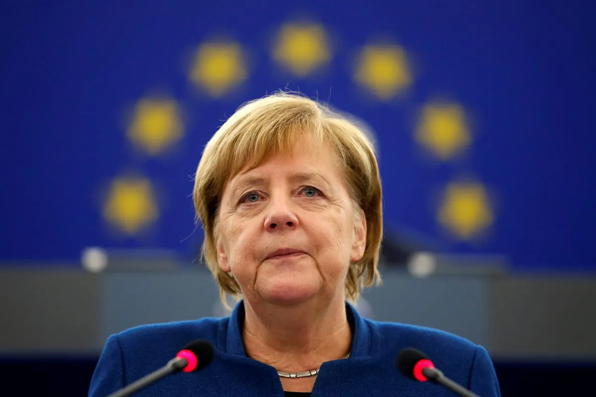 German Chancellor Angela Merkel addresses the European Parliament during a debate on the future of Europe, at the European Parliament in Strasbourg, France, on Nov. 13, 2018. (Reuters/Vincent Kessler)