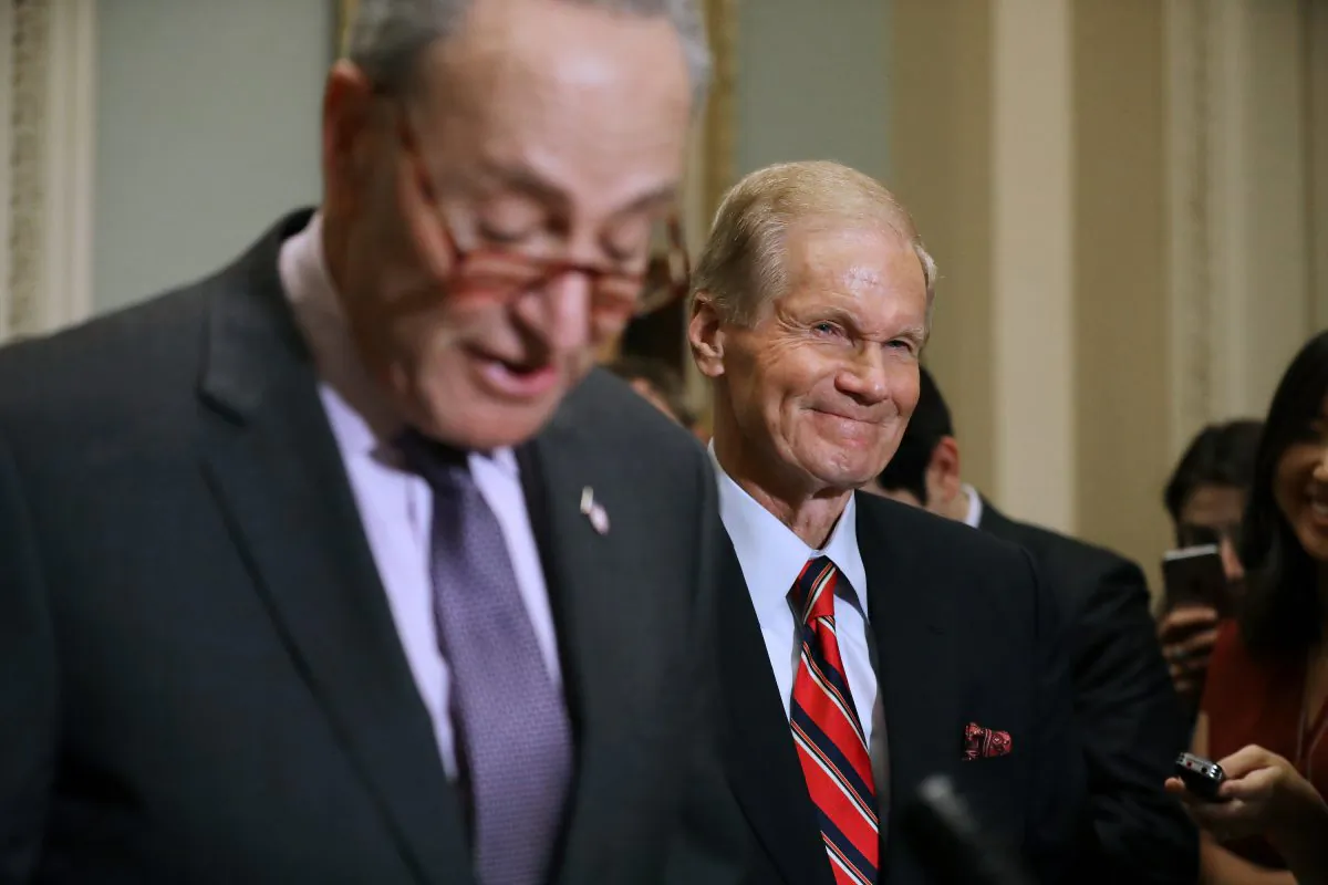 Senate Minority Leader Charles Schumer (D-NY) (L) and Sen. Bill Nelson (D-FL) update reporters about the election recount happening in Florida during a news conference at the U.S. Capitol November 13, 2018 in Washington, DC. (Chip Somodevilla/Getty Images)