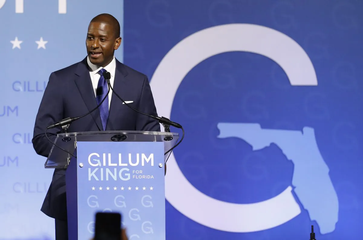 Democratic Florida gubernatorial nominee and Tallahassee Mayor Andrew Gillum concedes the race to U.S. Rep. Ron DeSantis at his midterm election night rally in Tallahassee, Florida, on Nov. 6, 2018. (Colin Hackley/Reuters)