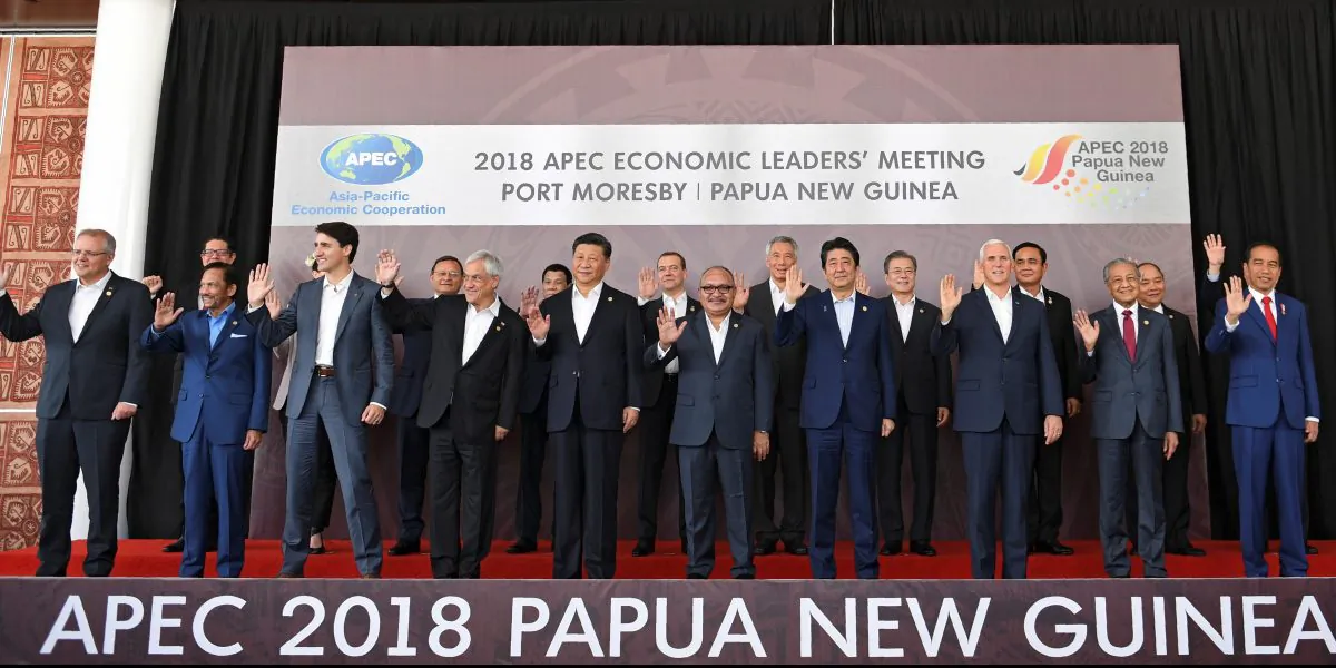 APEC leaders pose for a "family photo" during the Asia-Pacific Economic Cooperation (APEC) Summit in Port Moresby on Nov. 18, 2018. (SAEED KHAN/AFP/Getty Images)