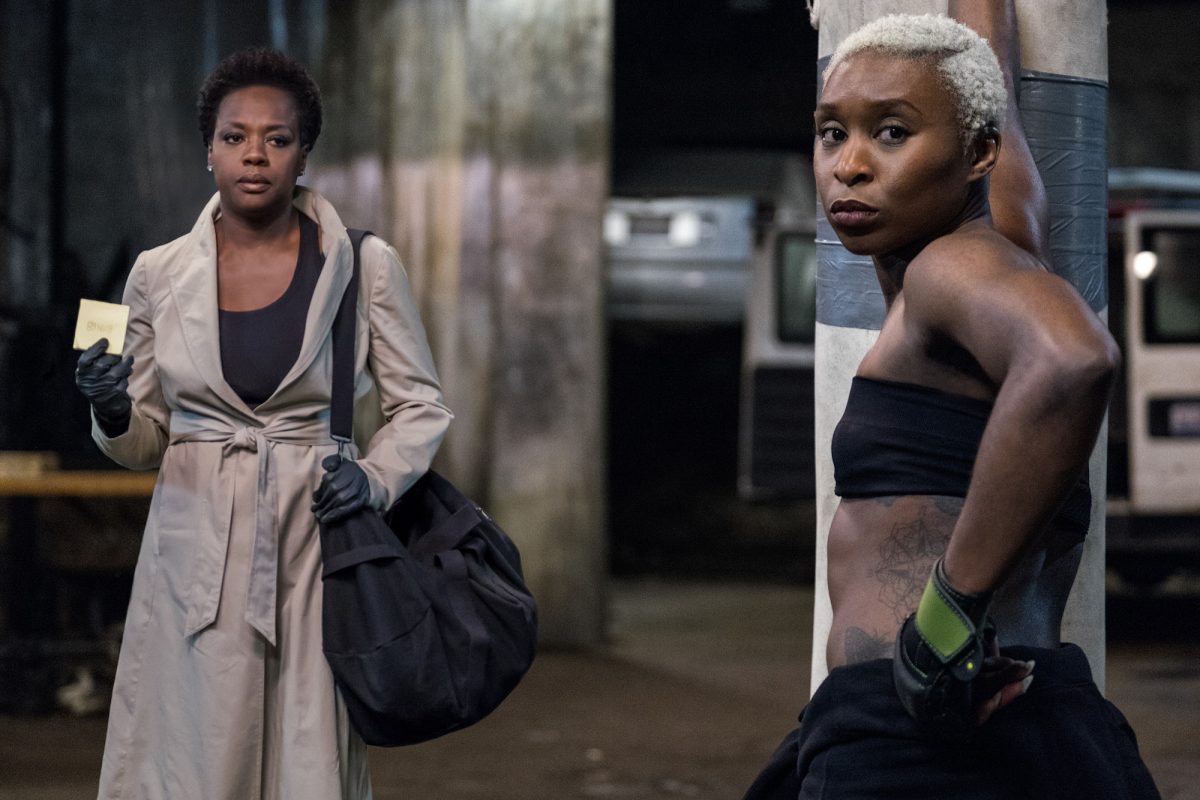 (L-R) Viola Davis and Cynthia Erivo with punching bag
