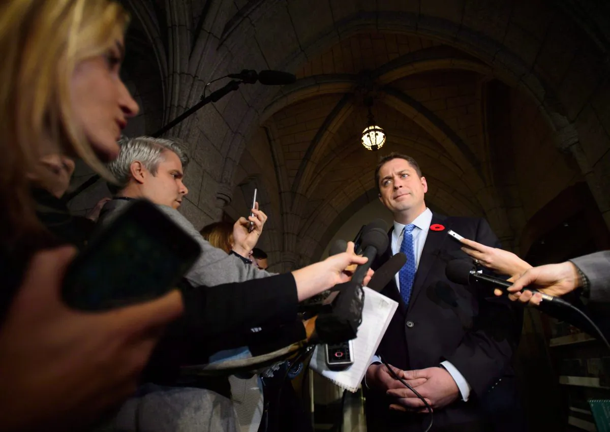 Conservative Leader Andrew Scheer speaks to media on Parliament Hill, in Ottawa on Nov. 7, 2018. (The Canadian Press/Sean Kilpatrick)