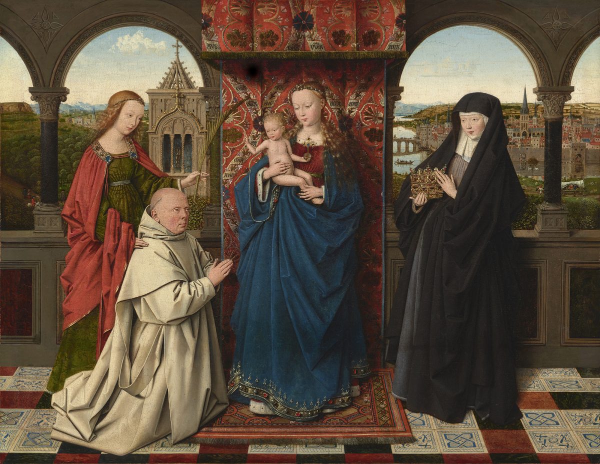 “The Virgin and Child with St. Barbara, St. Elizabeth, and Jan Vos,” circa 1441–43, by Jan van Eyck and Workshop. Oil on panel, 18 5/8 inches by 24 1/8 inches, The Frick Collection (Michael Bodycomb)