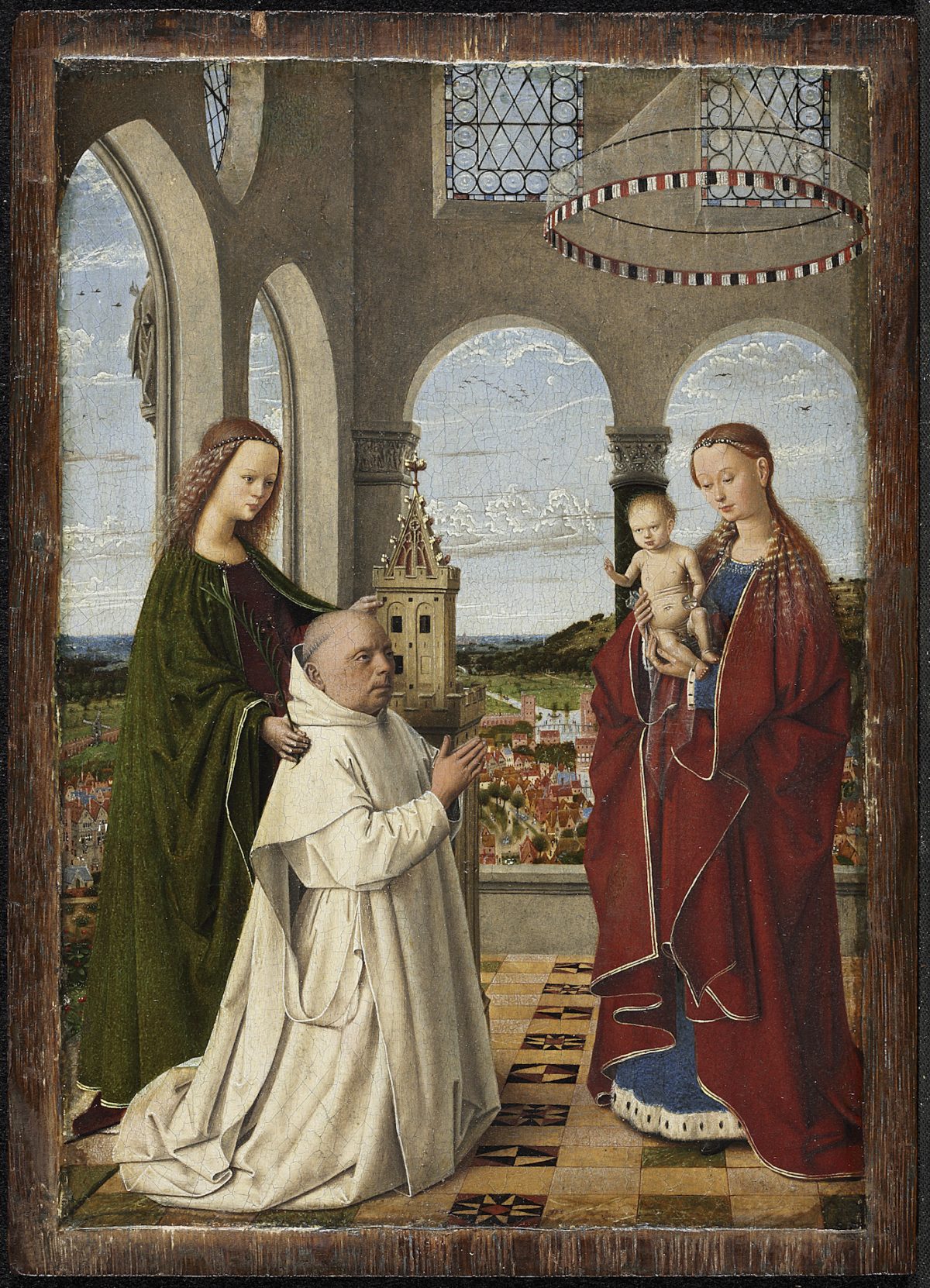 “The Virgin and Child with St. Barbara and Jan Vos (known as the Exeter Virgin),” circa 1450, by Petrus Christus. Oil on panel, 7 5/8 inches by 5 ½ inches, Staatliche Museen zu Berlin, Gemäldegalerie. (Courtesy of The Frick Collection)