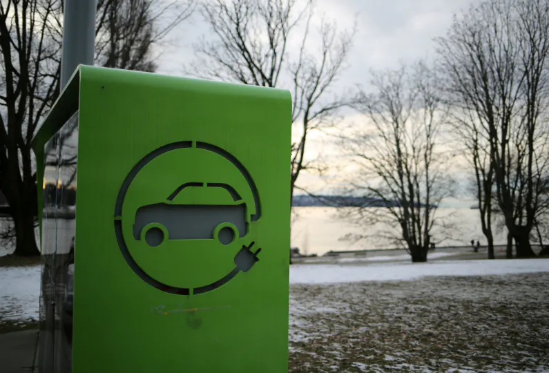 An electric car charging station is seen in Vancouver on Jan. 7, 2017. (Chris Helgren/Reuters)