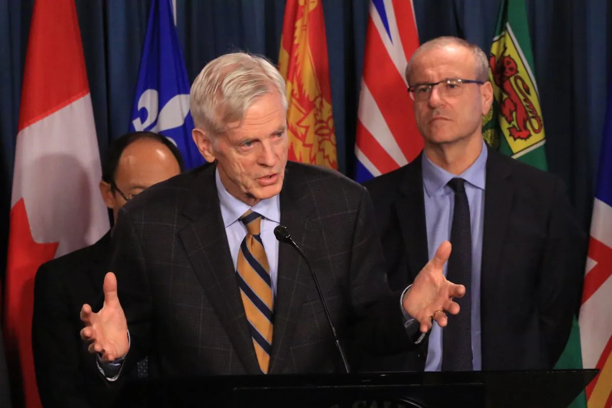 David Kilgour, a former MP and secretary of state for Asia-Pacific, speaks at a press conference ahead of a House of Commons session to debate a bill on organ trafficking, S-240, in Parliament Hill, Ottawa, Canada, on Nov. 20, 2018. (Jonathan Ren/The Epoch Times)