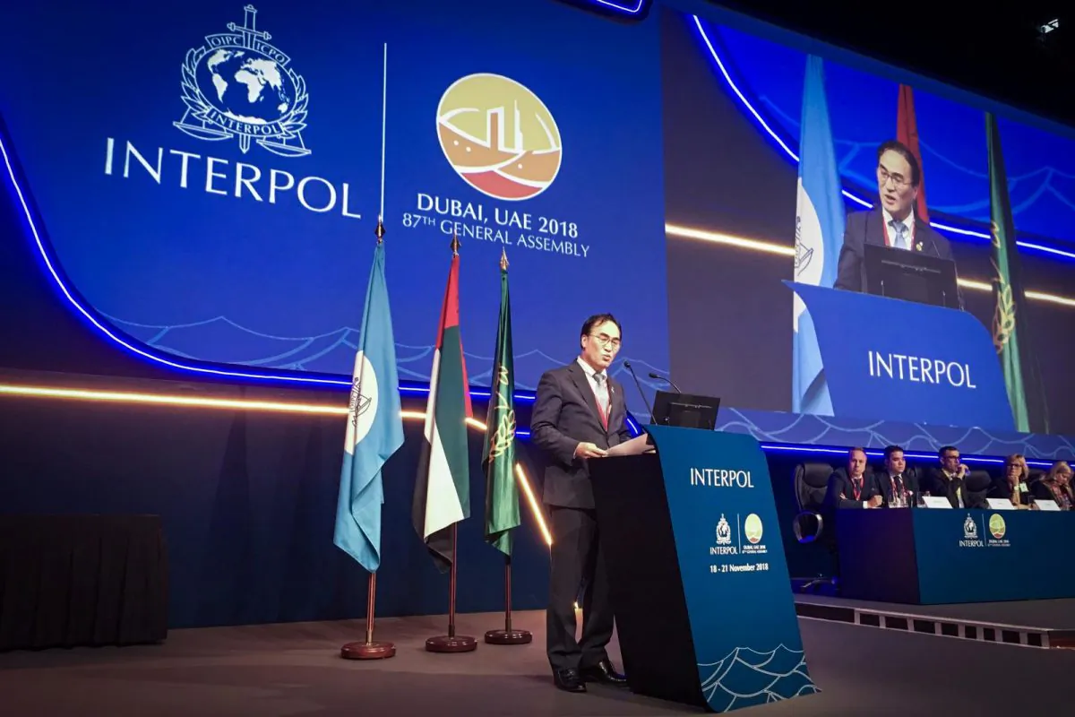 Kim Jong-yang of South Korea, the new president of International police body Interpol, in Dubai, UAE, on Nov. 21, 2018. (Interpol/Handout via Reuters)