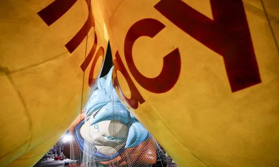 Blue-Haired Hero Prepares to Fly for Thanksgiving Parade