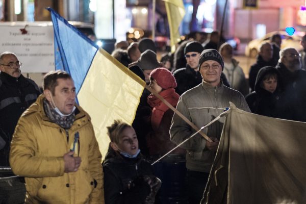 People gather in Ukraine’s eastern city of Kharkiv.