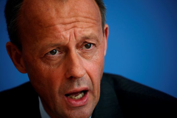 Friedrich Merz speaks at a political rally