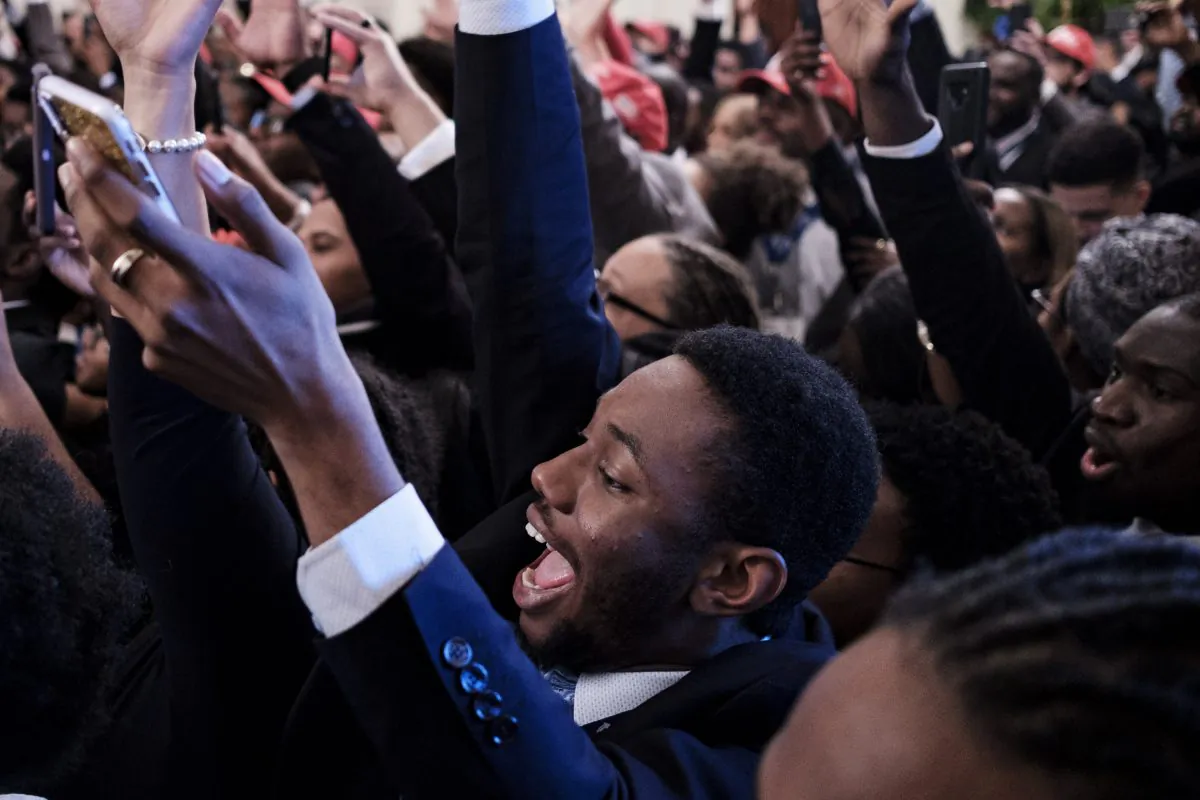 Young black conservative leaders from across the country cheer as U.S. President Donald Trump speaks as part of the 2018 Young Black Leadership Summit in the East Room of the White House on Oct. 26, 2018 in Washington, DC. (Pete Marovich/Getty Images)
